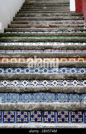 Puerto Vallarta - Jalisco - Mexico - August 7, 2018. Multicolored stairs of pedestrian zone old city. Stock Photo