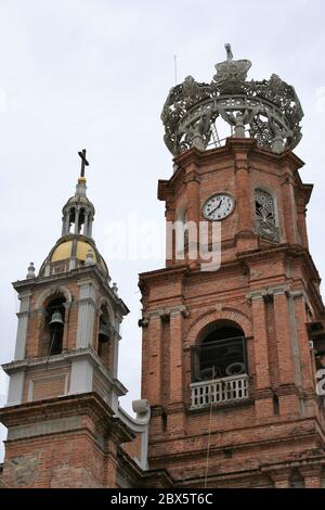 Puerto Vallarta - Jalisco - Mexico. August 7, 2018. Detail  of the bell tower of the cathedral Nuestra Senora de Guadalupe in the old town. Stock Photo