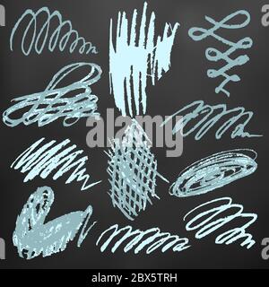 Cute children's drawing. Colored wax crayons on black background. Doodle, sketch, outline. Scribble Stock Vector