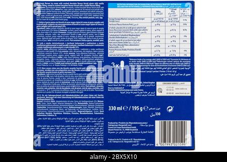 Ingredients listing, nutritional information and Allergy Advice information on box of Oreo ice creams in many different languages multi-languages Stock Photo