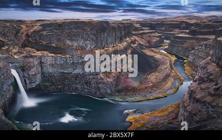 Photo of the Palouse Falls at the sunset time. State of Washington in the USA.