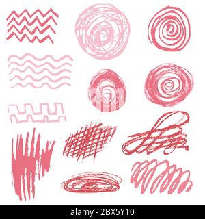 Cute children's drawing. Colored wax crayons. Icons. Doodle, sketch outline Scribble Stock Vector