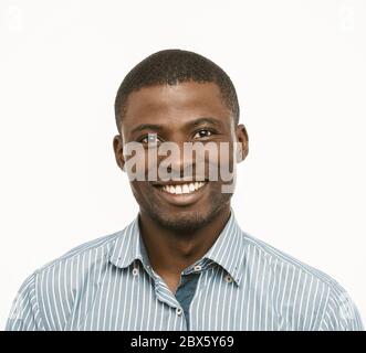casual 30s african man with short haircut in white t-shirt chatting ...