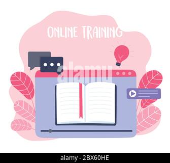 online training, ebook specialization tutorials, courses knowledge development using internet vector illustration Stock Vector