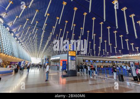 Shanghai, China September 27, 2019: Shanghai Pudong International Airport Terminal 1 PVG in China. Stock Photo