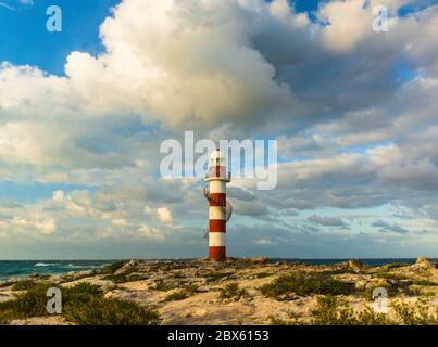 old historic lighthouse in Cancun, Mexico of Caribbean Sea Coast Stock Photo
