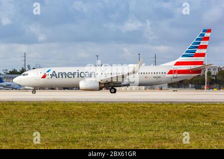 Miami, Florida April 6, 2019: American Airlines Boeing 737-800 airplane at Miami airport MIA in Florida. Boeing is an American aircraft manufacturer h Stock Photo