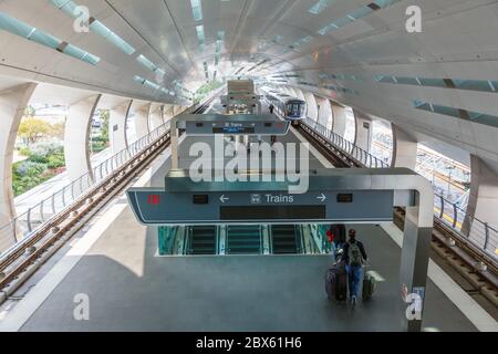 Miami, Florida April 3, 2019: Metrorail Metro Station at Miami airport MIA in Florida. Stock Photo