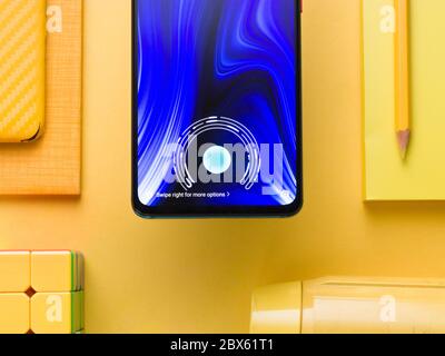 In-display fingerprint sensor of new phone stock image. Stock Photo