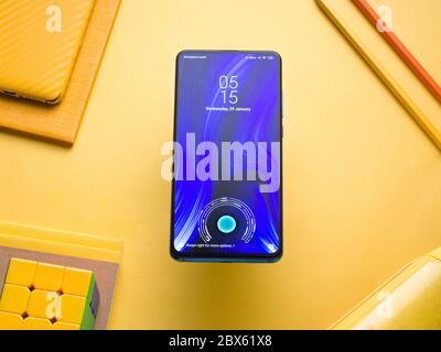 In-display fingerprint sensor of new phone stock image. Stock Photo