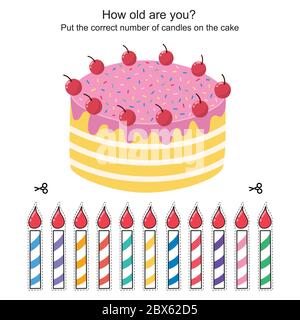 How old are you game for kids with a birthday cake Stock Vector