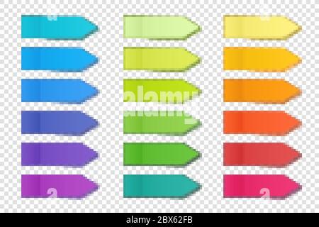 Realistic sticky notes collection. Arrow flag tabs. Post note stickers. Colorful sticky paper sheets. Vector illustration. Stock Vector