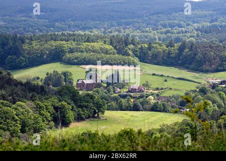 The view from Newlands Corner near Guildford looking towards Albury village in the Surrey Hills England UK Stock Photo