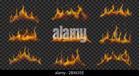 Set of translucent fire flames in the shape of an arc and a circle on ...