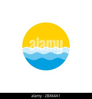 Sun and sea round logo design. summer vocation, sunrise or sunset Stock vector illustration isolated Stock Vector