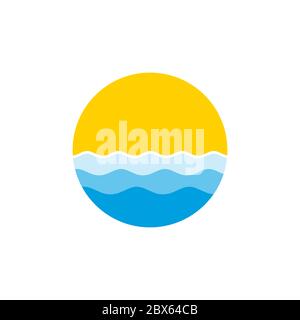 Sun and sea round logo design. summer vocation, sunrise or sunset Stock vector illustration isolated Stock Vector