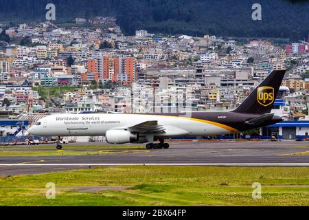 Quito, Ecuador June 15, 2011: UPS United Parcel Service Boeing 757-200PF airplane at Quito airport UIO in Ecuador. Boeing is an American aircraft manu Stock Photo