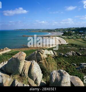 View along rugged coastline, Plougasnou, Finistere, Brittany, France Stock Photo