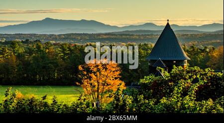 view of Mount Mansfield from Shelburne Farms in autumn Stock Photo