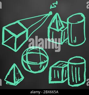 Cute children's drawing. Colored wax crayons on black background. Icons, signs, symbols, pins. Doodle Sketch. Geometric drawings Stock Vector