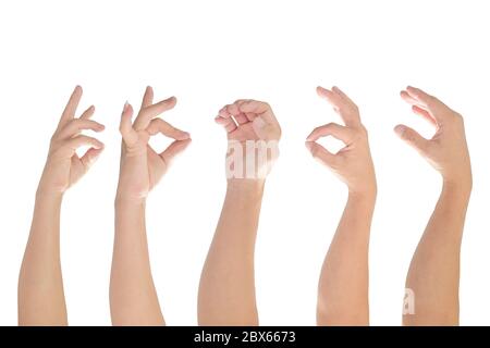 Male hand gesture and sign collection isolated on white background with clipping path. Stock Photo