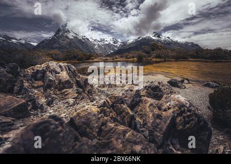 View from key summit, Fiordland National park, south island, New Zealand. Stock Photo