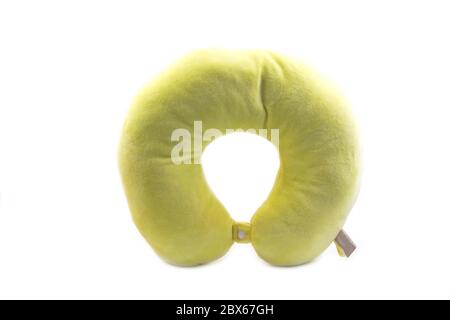 Yellow neck and yellow pillows for travelling isolated on white background. Stock Photo
