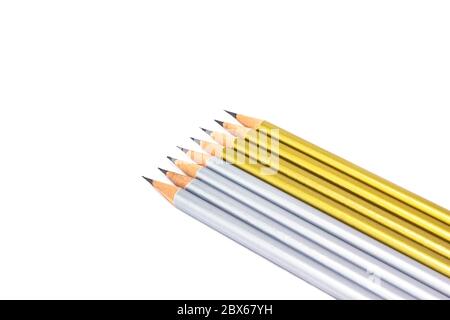 Silver and gold pencil isolated on pure white background. Stock Photo
