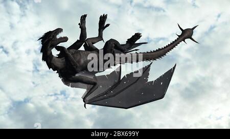 dragon in flight - blue sky background Stock Photo