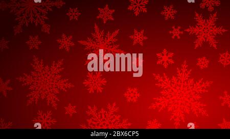 Christmas background with various complex big and small snowflakes in red colors Stock Vector