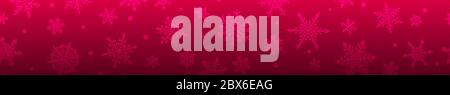 Christmas banner of complex big and small snowflakes in red and purple colors. With horizontal repetition Stock Vector