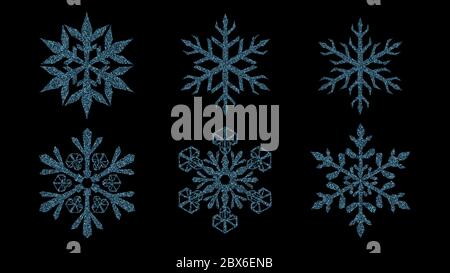 Set of beautiful shiny complex Christmas snowflakes made of sparkles in light blue colors Stock Vector