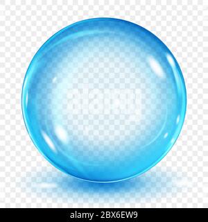Big translucent light blue sphere with glares and shadow on transparent background. Transparency only in vector format Stock Vector