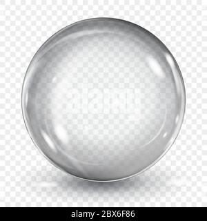 Big translucent gray sphere with glares and shadow on transparent background. Transparency only in vector format Stock Vector