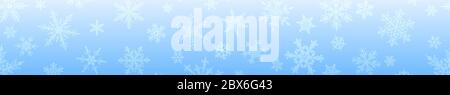 Christmas banner of complex big and small snowflakes in light blue colors. With horizontal repetition Stock Vector