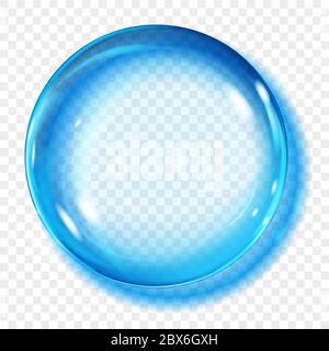 Big translucent light blue sphere with glares and shadow on transparent background. Transparency only in vector format Stock Vector