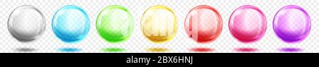 Set of translucent colored spheres with shadows on transparent background. Transparency only in vector format Stock Vector