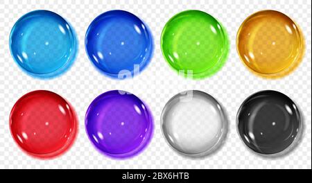 Set of translucent colored spheres with shadows on transparent background. Transparency only in vector format Stock Vector