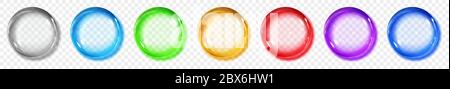 Set of translucent colored spheres with shadows on transparent background. Transparency only in vector format Stock Vector