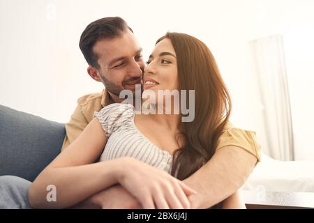 Beautiful couple in love having romantic date at home Stock Photo