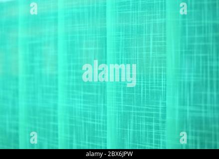 Vertical blinds pattern in pale glass green color, graphic design element for backdrops and backgrounds, selective focus perspective. Stock Photo