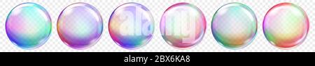 Set of translucent colored soap bubbles on transparent background. Transparency only in vector format Stock Vector