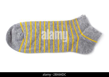 Gray men's socks with yellow stripes and a low elastic band Stock Photo