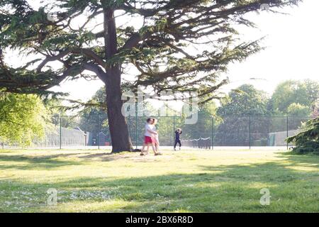 Residents exercising in Greenwich Park following government guideline during coronavirus Pandemic in England, UK Stock Photo