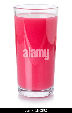 Fruit juice smoothie strawberry drink glass isolated on a white background Stock Photo