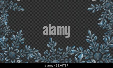 Christmas composition of large complex transparent snowflakes in light blue colors for use on dark background. Transparency only in vector format Stock Vector