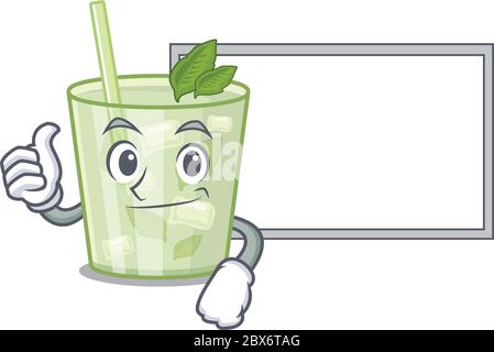 Mojito lemon cocktail cartoon design with Thumbs up finger bring a white board Stock Vector