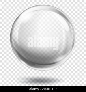 Big translucent gray sphere with glares and shadow on transparent background. Transparency only in vector format Stock Vector