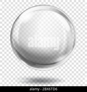 Big translucent gray sphere with glares and shadow on transparent background. Transparency only in vector format Stock Vector