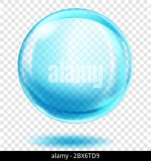 Big translucent light blue sphere with glares and shadow on transparent background. Transparency only in vector format Stock Vector